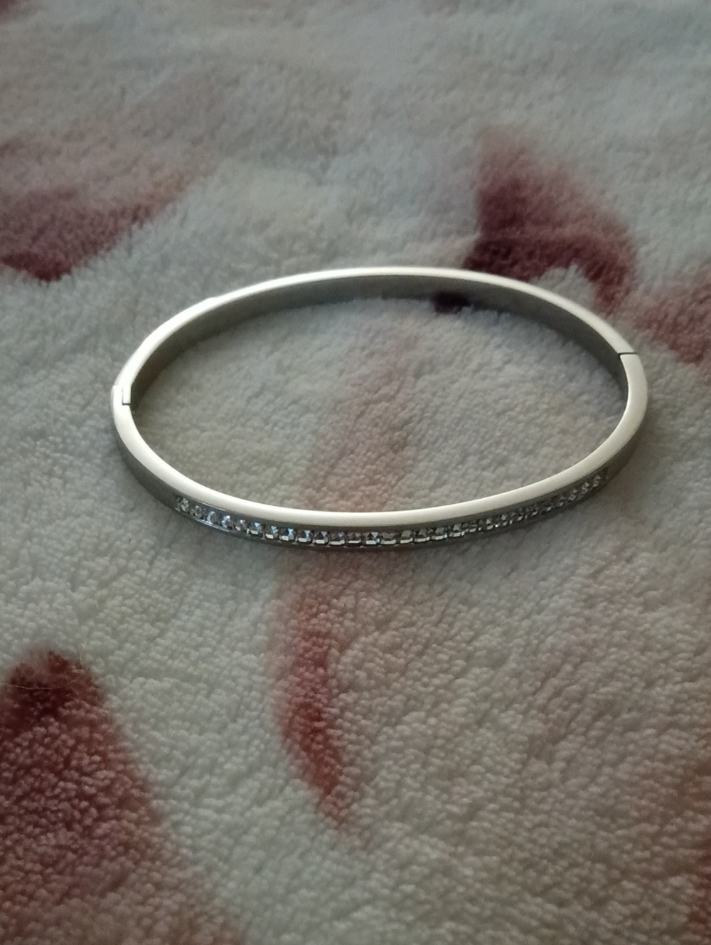Silver Crystal-Accented Hinged Bangle Bracelet